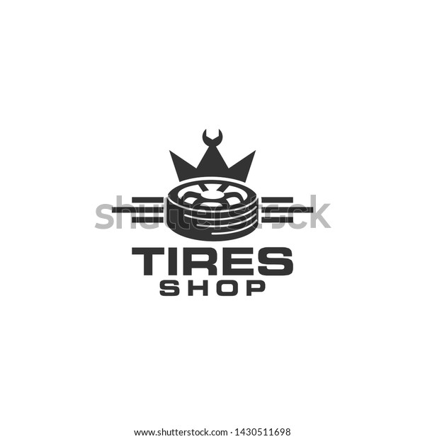 Tires shop logo design template. Silhouette tire\
and crown.
