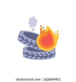 Tires with smoke and fire design, Pollution factory environment dirty danger industry plant chemical and toxic theme Vector illustration