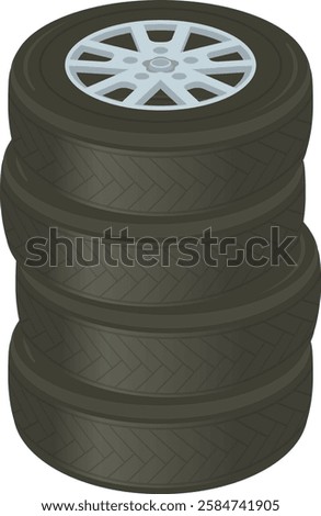 Tires stacked four on top of each other