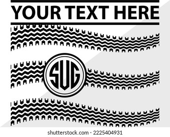Tires And Tire Prints Monogram Printable Vector Illustration