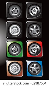 Tires with various rims on square web buttons