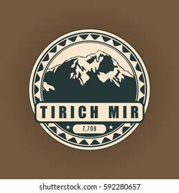 Tirich mir, mountain symbol, abstract patch, with name, and height in meters, vector illustration