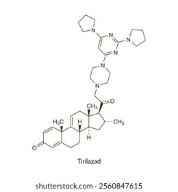 Tirilazad flat skeletal molecular structure lipid peroxidation inhibitor drug used in tissue damage in haemorrhage treatment. Vector illustration scientific diagram.