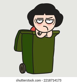 Tiring Girl With Moody Face Resting Herself In Trash Concept Card Character illustration