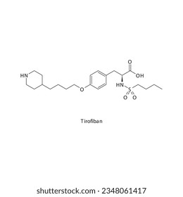 Tirofiban flat skeletal molecular structure Glycoprotein IIbIIIa inhibitors drug used in risk of thrombosis treatment. Vector illustration.