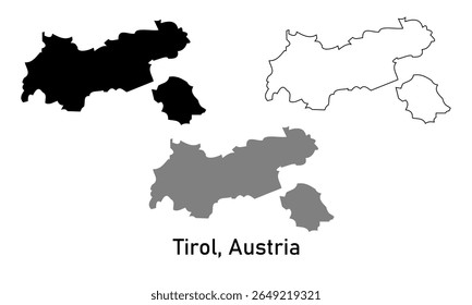 Tirol map, Austrian state. Map in outline style, black color, gray color	