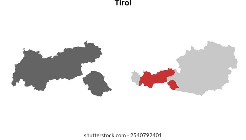 Conjunto de mapas em branco do estado do Tirol