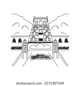 tirumala temple scene isolated sketch