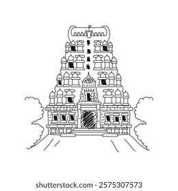 tirumala temple sketch style isolated