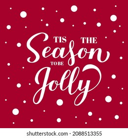 Tis the season to be jolly calligraphy hand lettering. Christmas quote typography poster. Vector template for greeting card, banner, flyer, invitation, etc.