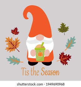 Tis the season. Cute autumn gnome, vector illustration