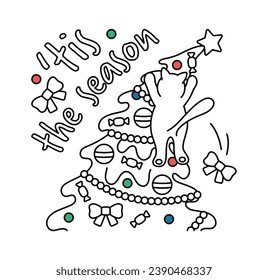 Tis The Season Retro Christmas Naughty Cat Funny Sarcastic Winter Holidays New Year Greeting Card