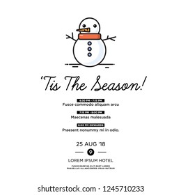 Tis The Season Snowman Christmas Party Invitation Design with Where and When Details