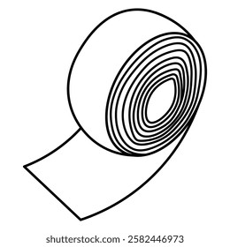 Tissue adhesive tape in a roll. Sketch. Vector illustration. Used to fix bandages, tubes, catheters, cuts and other small skin injuries. Outline on an isolated white background. Doodle style. Medical 