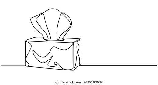 Tissue box continuous one line drawing, Tissue box icon. Continuous one line art tissue box vector illustration, Minimalist style Drawing of Tissue Box on Light Background, pro vector style.