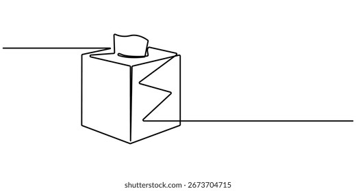 Tissue box continuous one line drawing. Doodle line illustration of Tissue box icon. Tissue box mockup concept vector art. Minimalist One-Line Drawing of Tissue Box on Light Background