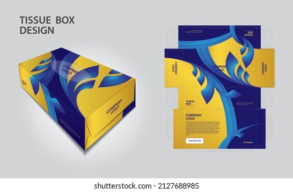 Tissue box Diseño Oro y el concepto de lujo azul, Box Mock up, 3d box, Puede ser utilizado para colocar su texto y logotipos y listo para ir para imprimir, Diseño de producto, Ilustración vectorial de empaquetado, lujoso estilo