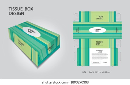 Tissue box Design Green line graphic concept, Box Mock up, 3d box, Can be use place your text and logos and ready to go for print, Product design, Packaging vector illustration