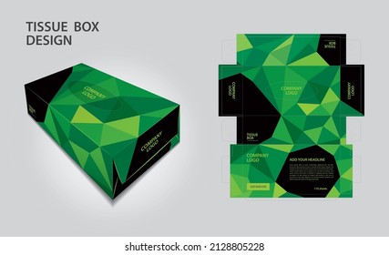 Tissue box Design green polygon background, 3d box, Can be use place your text and logos and ready to go for print, Product design, Packaging template vector, Tissue box Mock up