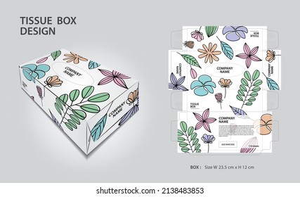 Tissue box Design pastel flowers background, Box Mock up, 3d box, Can be use place your text and logos and ready to go for print, Product design, Packaging design vector, colorful flowers background