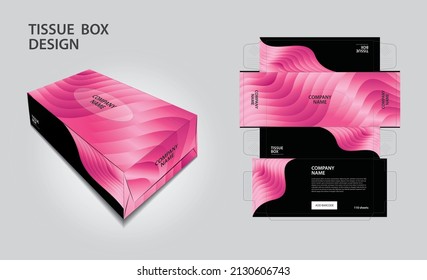 Tissue box Design Pink wave background concept, Box Mock up, 3d box, Can be use place your text and logos and ready to go for print, Product design, Packaging vector illustration, beauty style