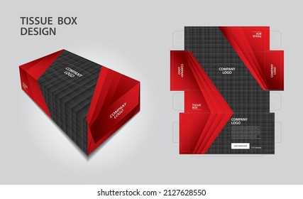 Tissue box Design Red and black polygon concept, Box Mock up, 3d box, Can be use place your text and logos and ready to go for print, Product design, Packaging vector illustration, polygon style