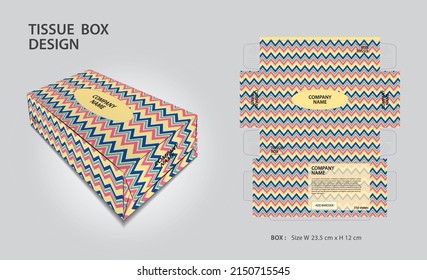 Caja de tejidos Diseño fondo de zag vintage zig, Box Mock up, 3d box, Puede ser utilizado para colocar su texto y logotipos y listo para la impresión, Diseño de producto, vector de diseño de empaquetado, fondo de zag en mosaico colorido