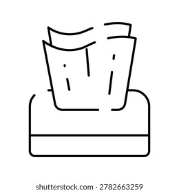 Tissue box dispenser line icon representing hygiene, cleanliness, and sanitary practices, featuring multiple tissues ready for use in a household or medical setting