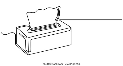 Tissue box icon. Continuous one line art tissue box vector illustration, Minimalist One-Line Drawing of Tissue Box on Light Background, one line art tissue box vector illustration. line art.
