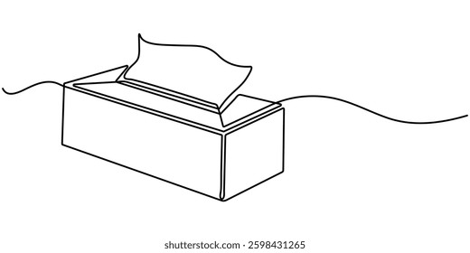 Tissue box icon. Continuous one line art tissue box vector illustration, Minimalist One-Line Drawing of Tissue Box on Light Background, one line art tissue box vector illustration. line art.
