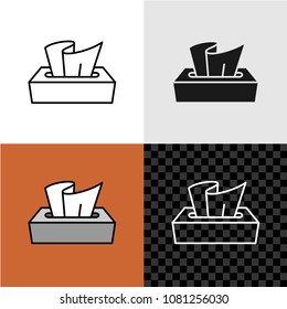 Tissue box icon. Line style tissue paper box illustration with variations. Dry wipes dispenser or paper napkins container.