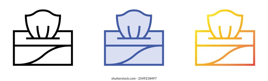 Icono de caja de papel tisú. Lineal, relleno azul y diseño de estilo degradado aislado sobre fondo blanco