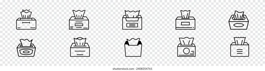 Tissue Box Symbol, Napkin Box Symbol. Stoffschild im Linienstil, Tissue-Symbol-Logo, Kleenex-Symbol, Tissue-Icons im Flachstil, Konzept der Toilettenpapier-Box, Hygienepapiergewebe