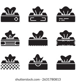 Caixa de tecido ícone pacote Vetor silhueta preta. com fundo branco
