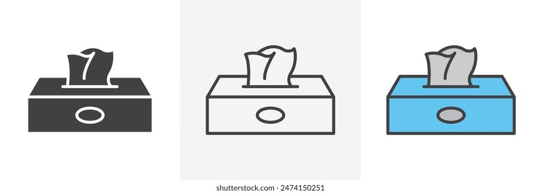 Tissue box icon set. Vector symbol for baby wipes pack. Disposable facial napkin and wet towel sign.