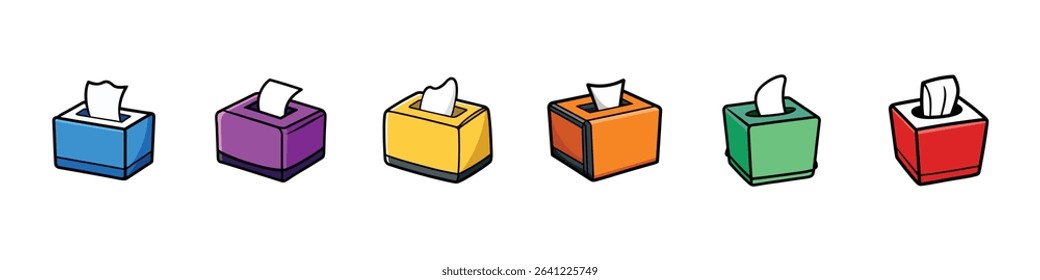 Tissue box icon in vector illustration style, depicting a soft paper tissue container used for hygiene, personal care, or cleaning purposes. Ideal for medical, home, bathroom