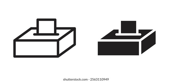 Tissue box icons in black line and filled versions