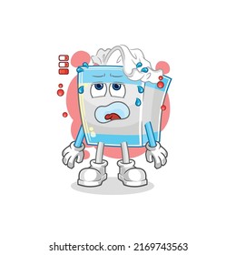 the tissue box low battery mascot. cartoon vector