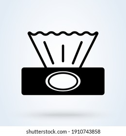 tissue box sign icon or logo. Wet wipes concept. Hygiene tissue app vector illustration.