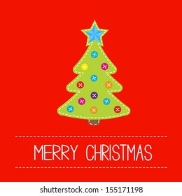 Tissue Christmas tree with buttons and star. Card. Vector illustration.