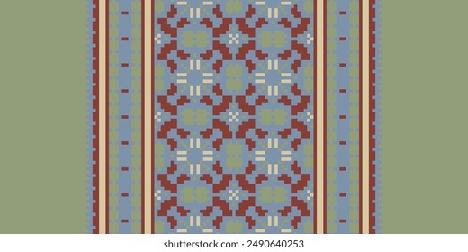 Tejido Dupatta Seamless Bandana print seda Motif bordado, Pixel Ikat bordado Vector Diseño para imprimir tiras teñido funda de almohada sambal puri kurti mughal architecture