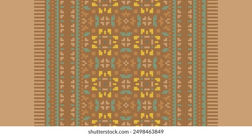 Tejido Dupatta Seamless Mughal architecture Motif bordado, Pixel Ikat bordado Diseño de Vector para Imprimir patrón de encaje cerámica turca antiguo Egipto arte jacquard patrón