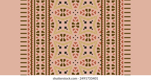 Tejido Dupatta sin costuras nativo americano, bordado de motivos, diseño de Vector de bordado de Pixel Ikat para imprimir bordado de frontera antiguo egipto