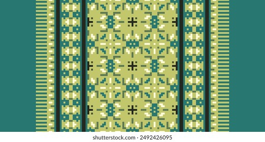 Tejido Dupatta sin costura nativo americano, bordado de motivo, diseño de Vector de bordado Pixel Ikat para imprimir patrón de encaje cerámica turca antiguo egipto arte jacquard patrón