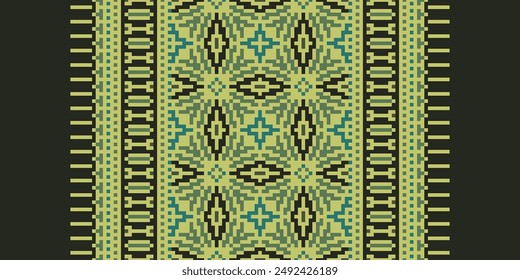 Tissue Dupatta Seamless Native American, Motif embroidery, Pixel Ikat embroidery vector Design for Print scarf hijab pattern kerchief Pixel Ikat vector Silk kurti model mughal patterns