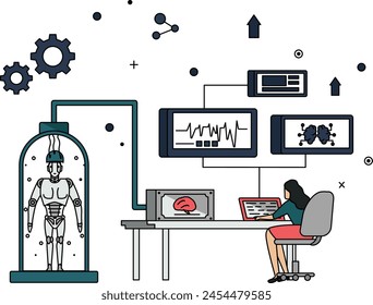 Tissue Engineering Kulturstrategien Mechanische Hinweise Farbgestaltung der Vektorgrafik, Bio-Mechanisches Revolutionssymbol, Neudefinition des Menschheitszeichens, Humanoide Roboterbestandsdarstellung, Humanoide Bioreaktorkonzeption