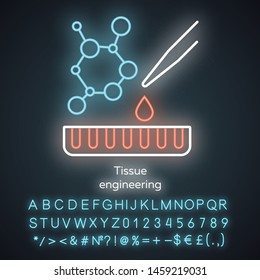 Tissue Engineering Neon Light Icon. Repair Damaged Human Organs. Regenerative Medicine. Bioengineering. Glowing Sign With Alphabet, Numbers And Symbols. Vector Isolated Illustration