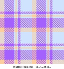 Tissue fabric texture plaid, customizable pattern background tartan. Improvement vector check textile seamless in light and violet colors.