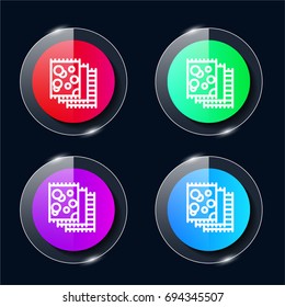 Tissue four color glass button ui ux icon. Glossy app icon logo vector