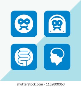 tissue icon. 4 tissue set with brain inside human head, sick and intestine vector icons for web and mobile app